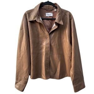BABATON Jacket Women XL Pelli Faux Leather Button Up Shirt Oversized Mocha Brown